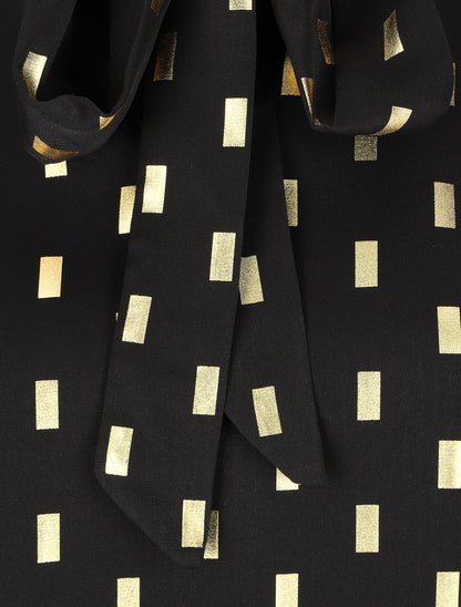 Blouse col lavallière à imprimé rectangles dorés - Noir - 3