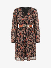 Robe courte évasée imprimé cachemire - Noir - 1