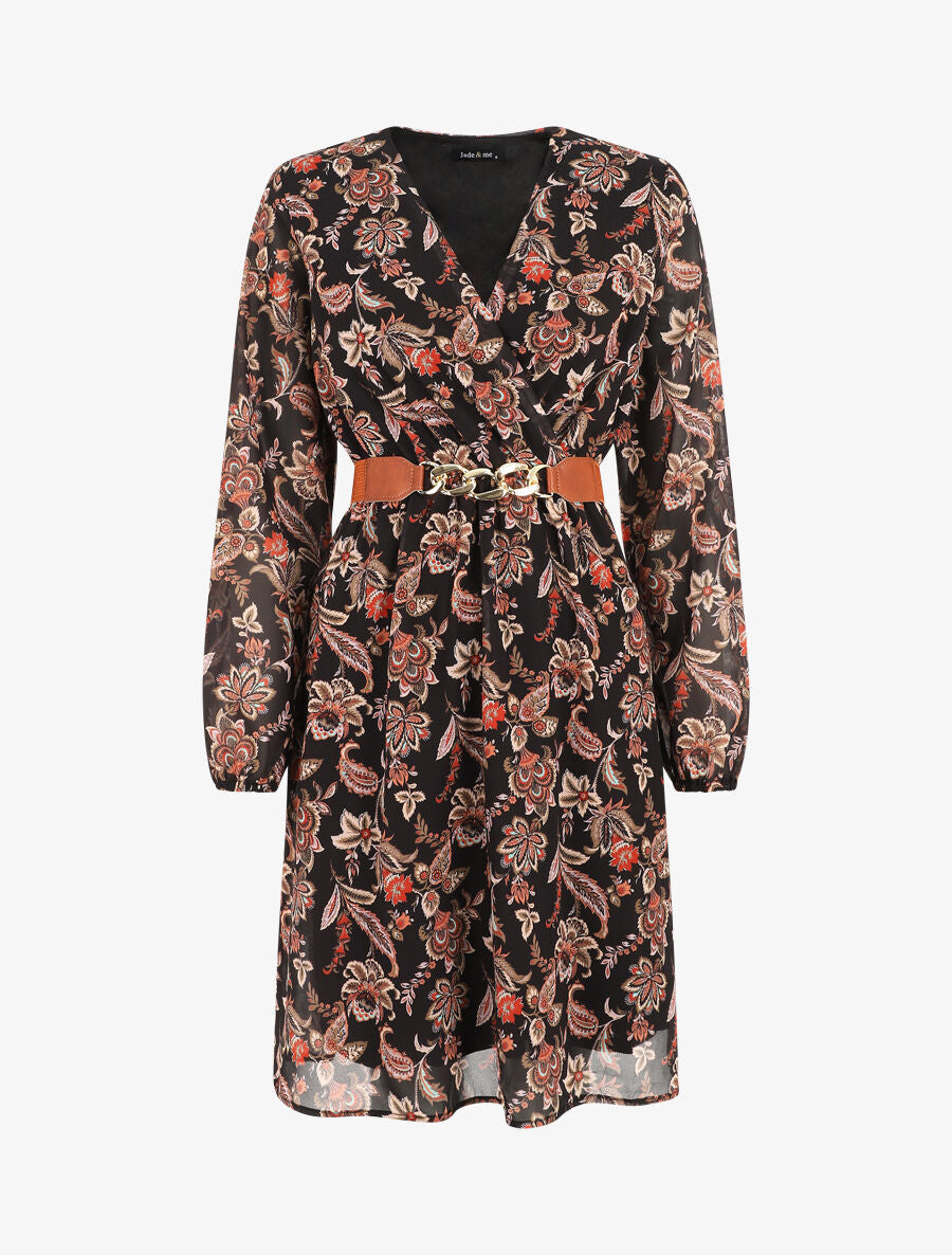 Robe courte évasée imprimé cachemire - Noir - 1