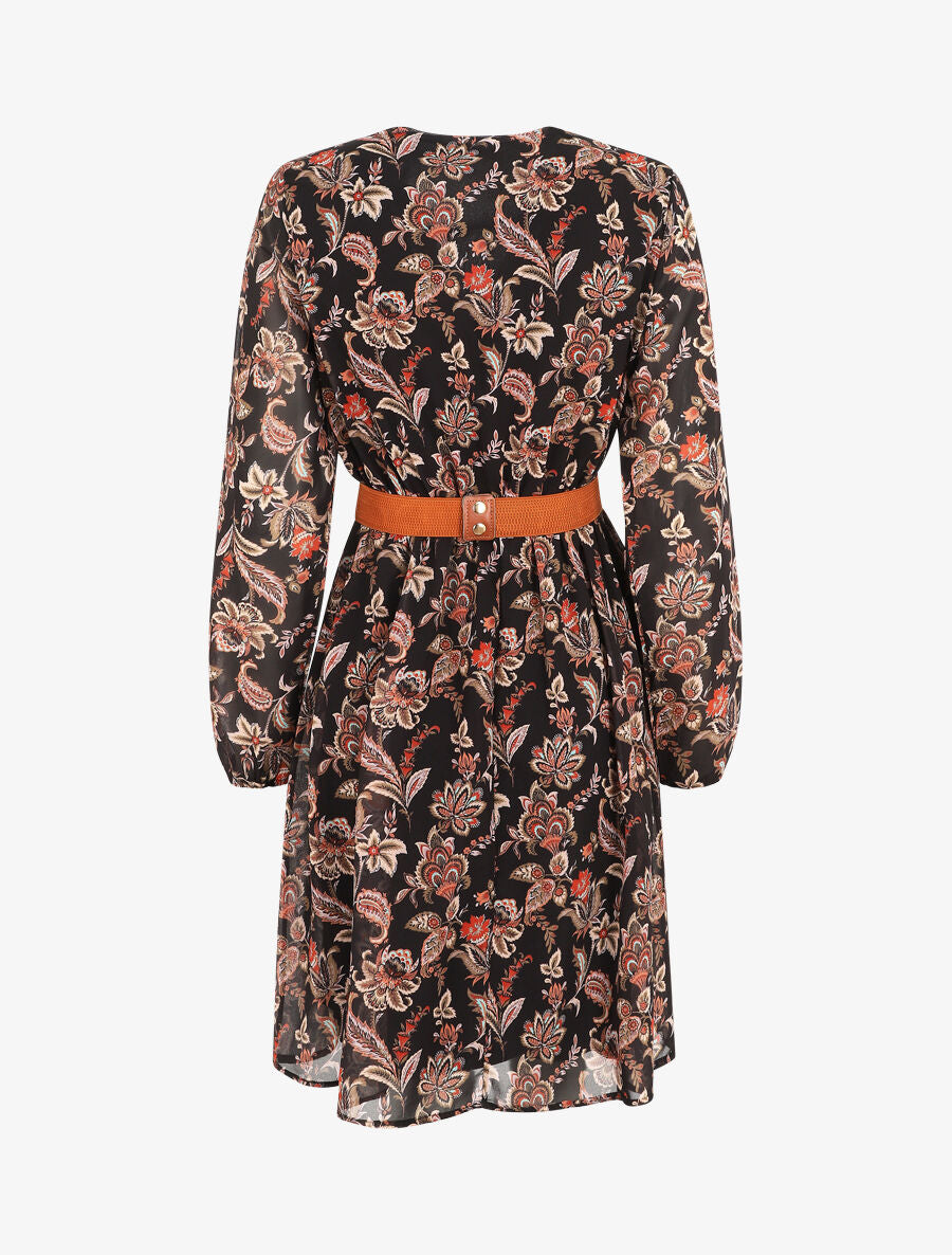 Robe courte évasée imprimé cachemire - Noir - 2