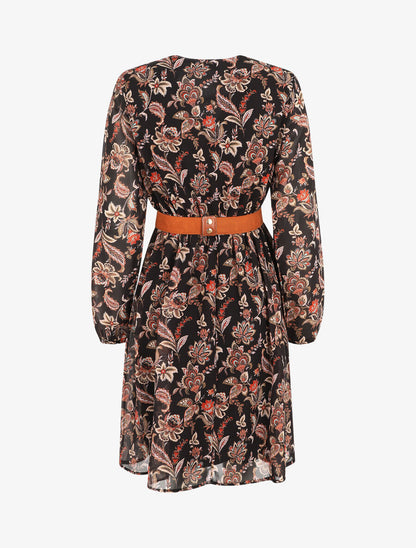 Robe courte évasée imprimé cachemire - Noir - 2