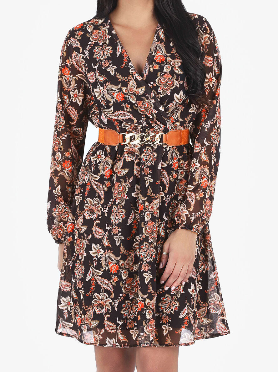 Robe courte évasée imprimé cachemire - Noir - 4