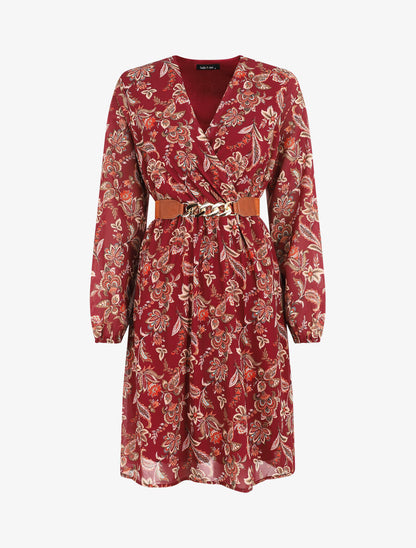 Robe courte évasée imprimé cachemire - Bordeaux - 5