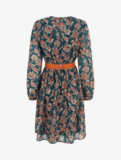 Robe courte évasée imprimé cachemire - Bleu canard - 2