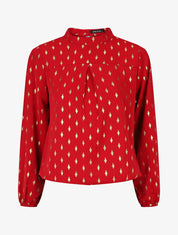 Blouse col montant à imprimé losanges dorés - Rouge - 1