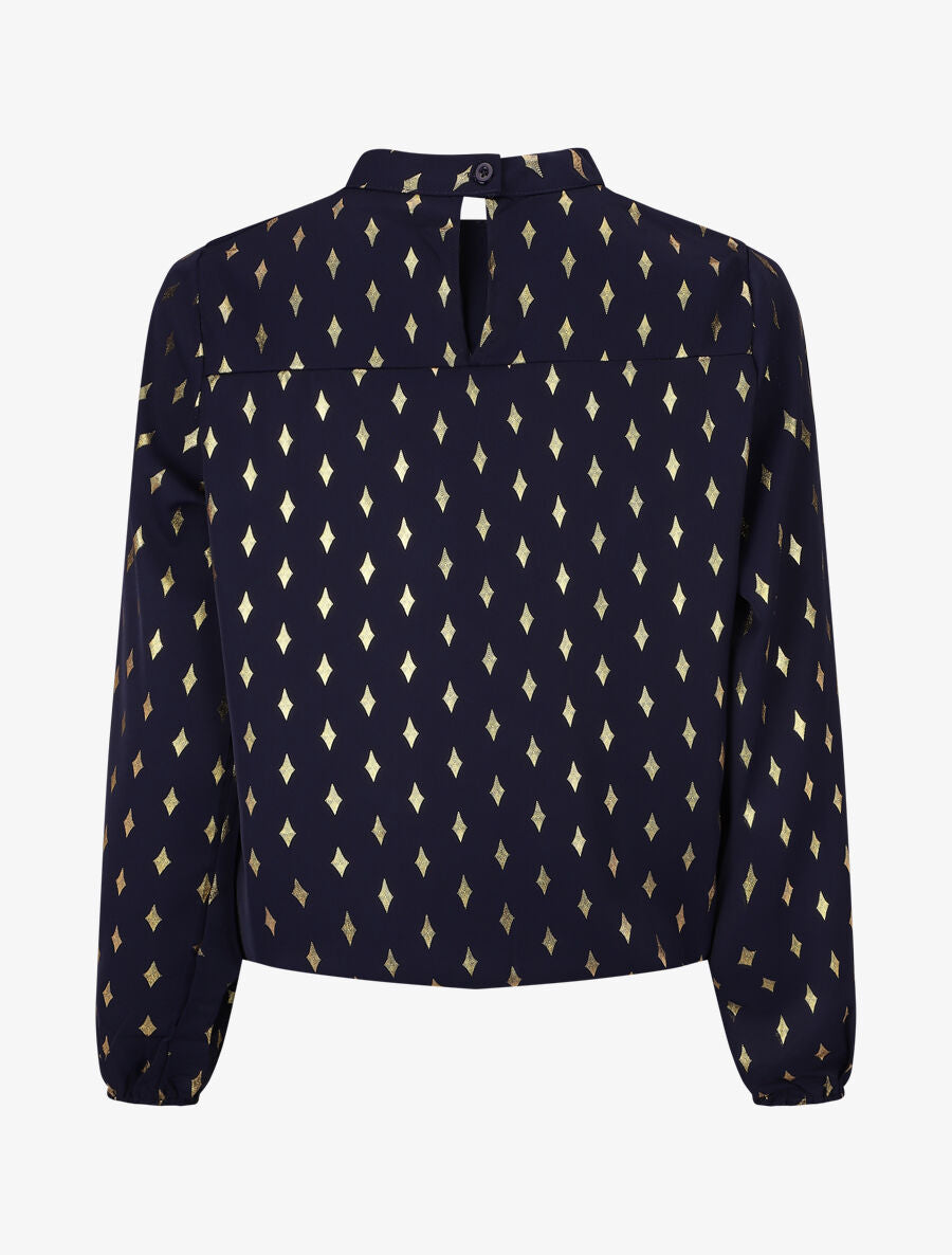 Blouse col montant à imprimé losanges dorés - Marine - 2