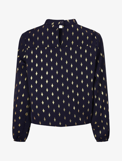 Blouse col montant à imprimé losanges dorés - Marine - 2