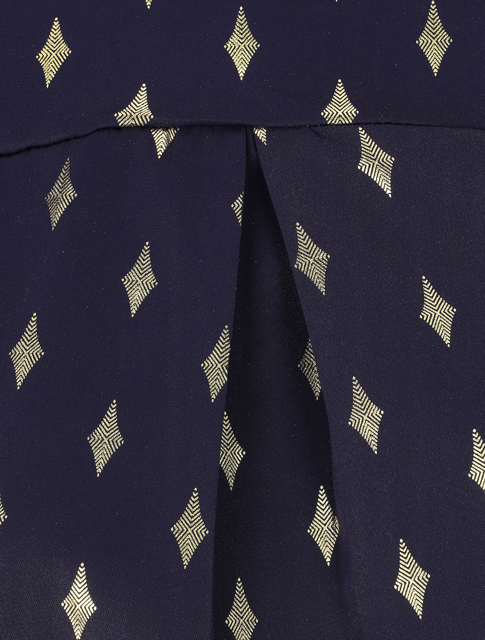Blouse col montant à imprimé losanges dorés - Marine - 3