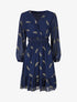 Robe mi-longue à imprimé plumes dorées - Marine - 5