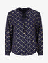 Blouse col V à imprimé dorés - Marine - 1