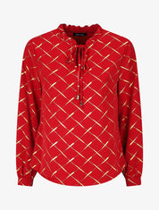 Blouse col V à imprimé dorés - Rouge - 1