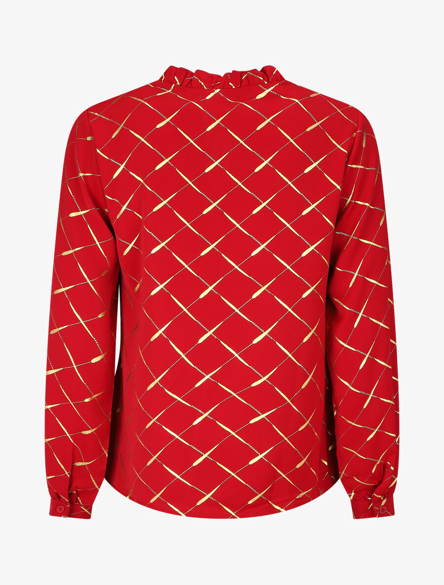 Blouse col V à imprimé dorés - Rouge - 2