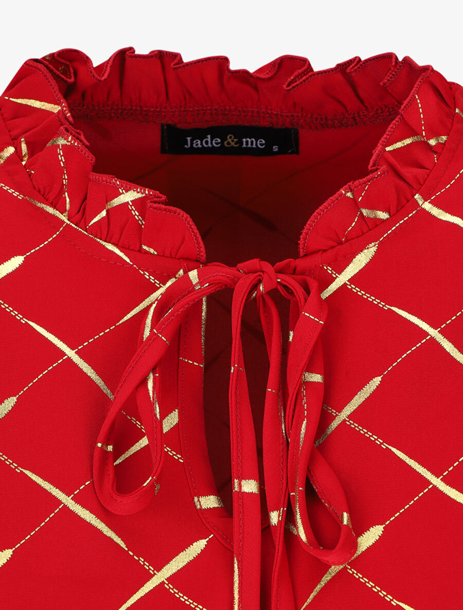 Blouse col V à imprimé dorés - Rouge - 3
