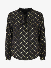 Blouse col V à imprimé dorés - Noir - 5