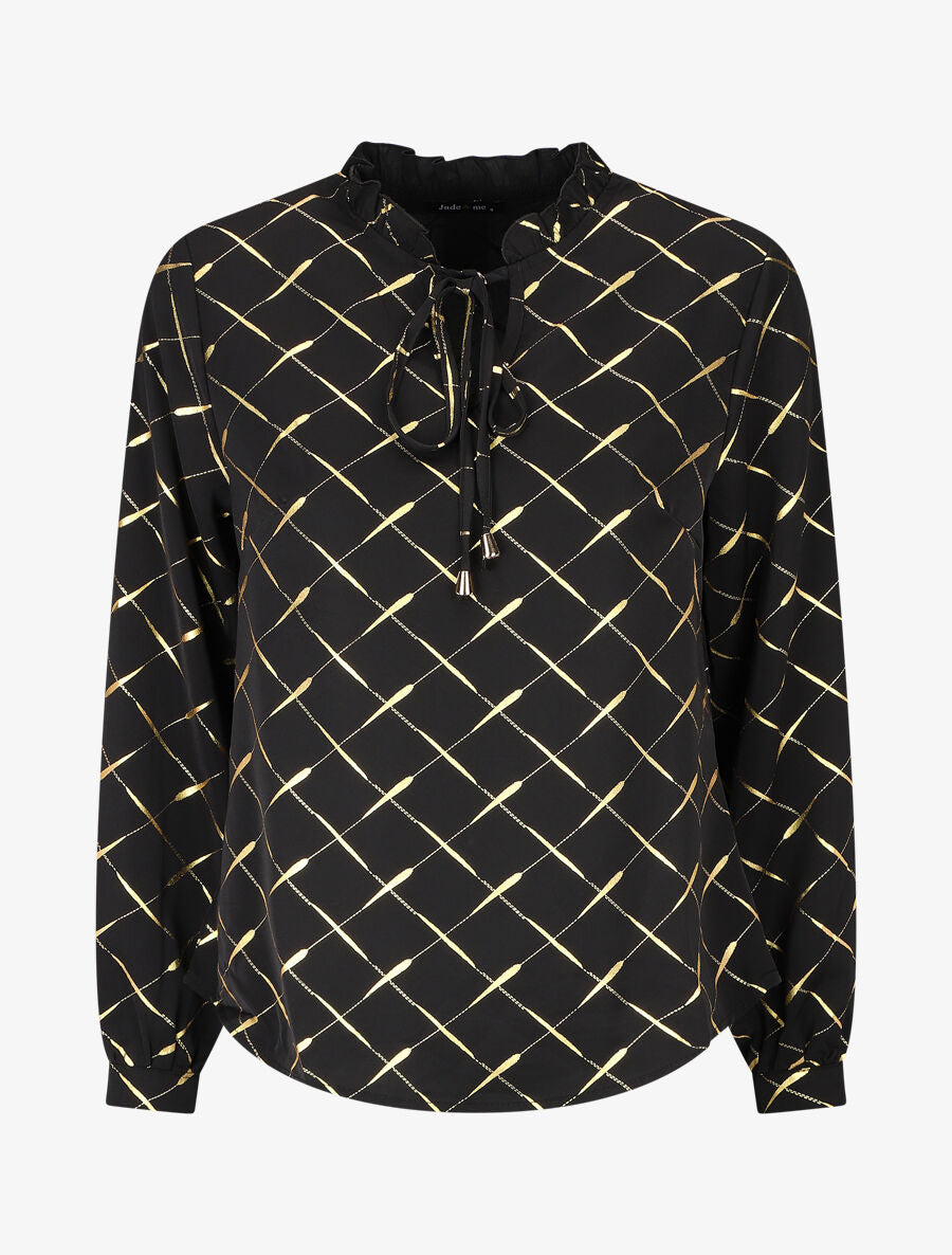 Blouse col V à imprimé dorés - Noir - 5