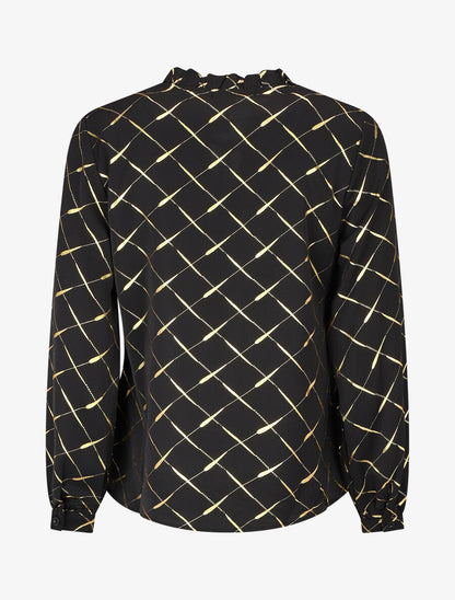 Blouse col V à imprimé dorés - Noir - 2