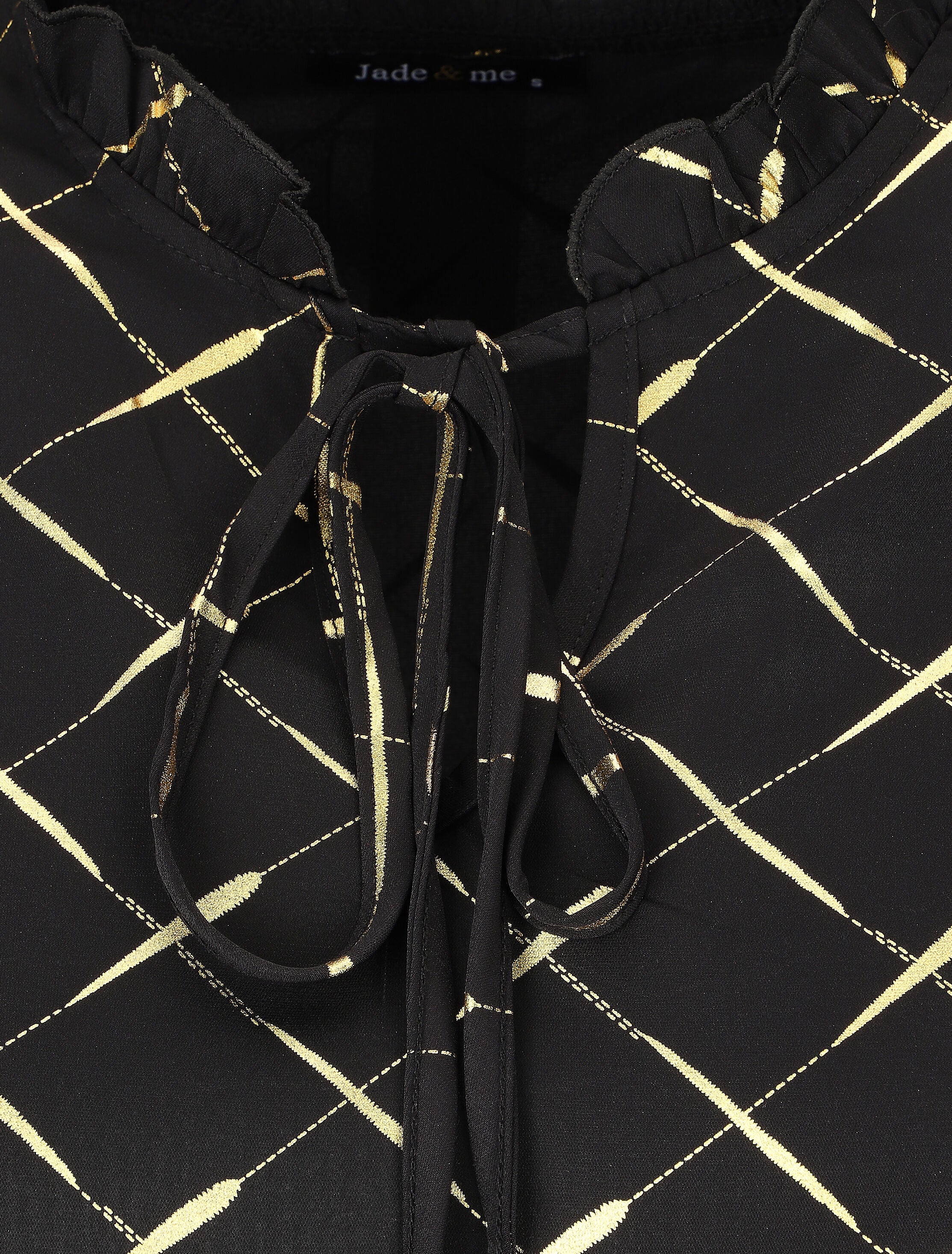 Blouse col V à imprimé dorés - Noir - 3
