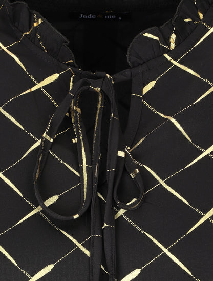 Blouse col V à imprimé dorés - Noir - 3