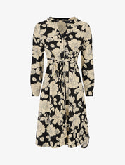 Robe mi-longue imprimé floral - Noir/beige - 1