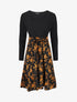 Robe mi-longue fleuri à volants - Noir - 1