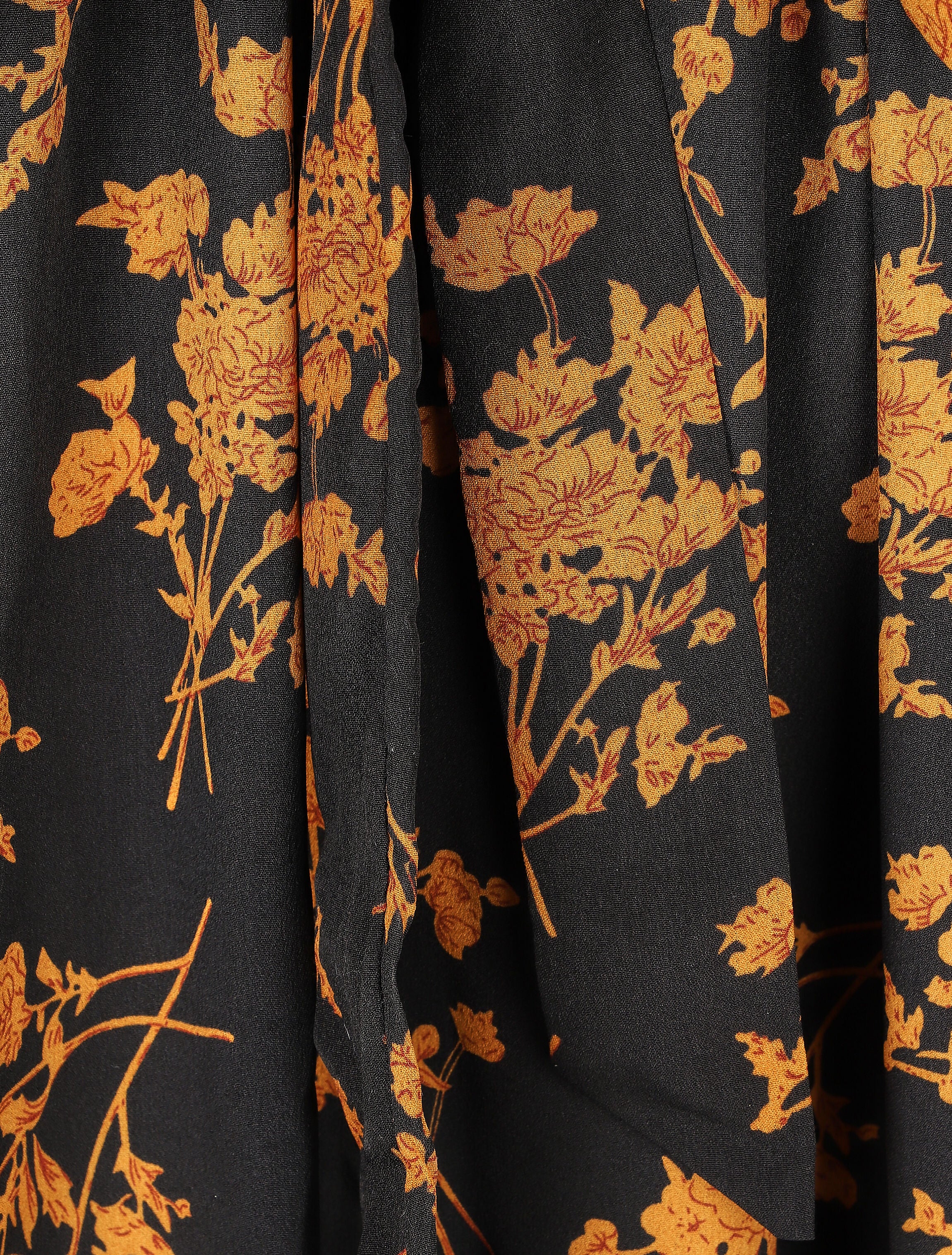 Robe mi-longue fleuri à volants - Noir - 3