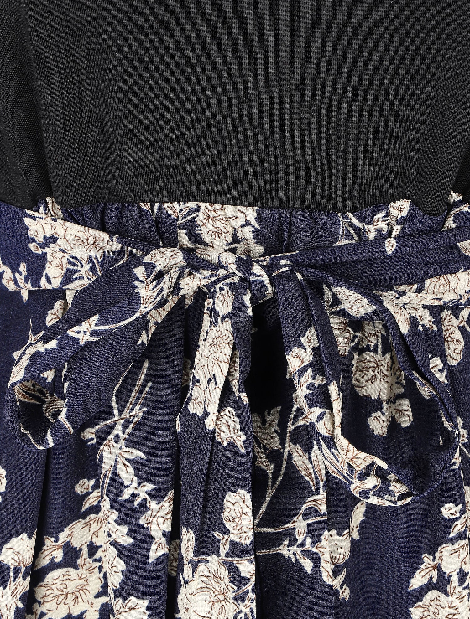 Robe mi-longue fleuri à volants - Marine - 3