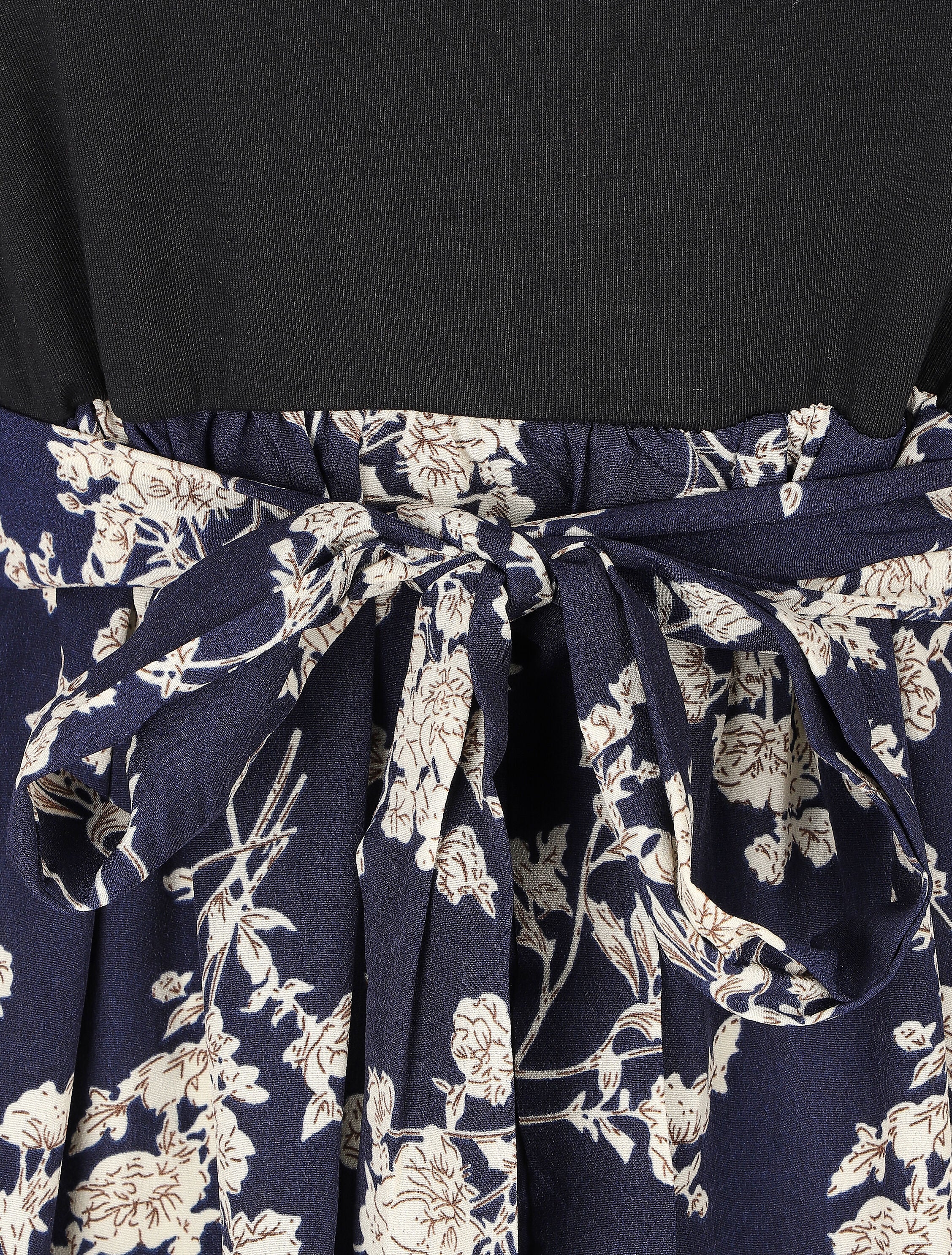 Robe mi-longue fleuri à volants - Marine - 3