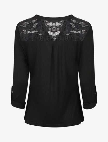 Top uni manches longues et dentelle - Noir - 2