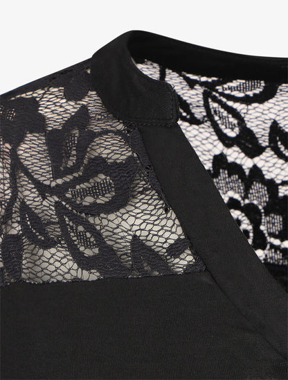 Top uni manches longues et dentelle - Noir - 3