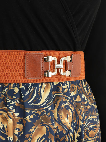 Robe évasée bi-matière imprimé cachemire - Marine - 3