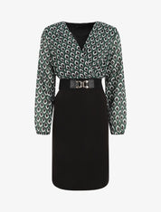 Robe courte col cache-coeur imprimé graphique - Vert - 1