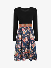 Robe bicolore à imprimé floral - Marine - 4