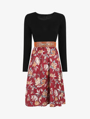 Robe bicolore à imprimé floral - Bordeaux - 4