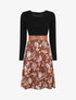 Robe bicolore à imprimé floral - Marron - 1