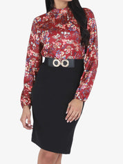 Robe satinée imprimé fleuri - Bordeaux - 1