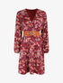 Robe satinée fleuri col cache-coeur - Bordeaux - 5
