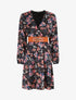 Robe satinée fleuri col cache-coeur - Noir - 1