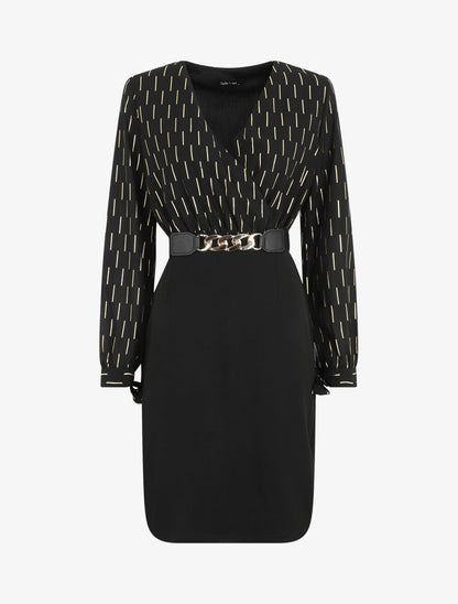 Robe mi-longue à imprimé dorés - Noir - 1