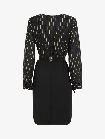 Robe mi-longue à imprimé dorés - Noir - 2