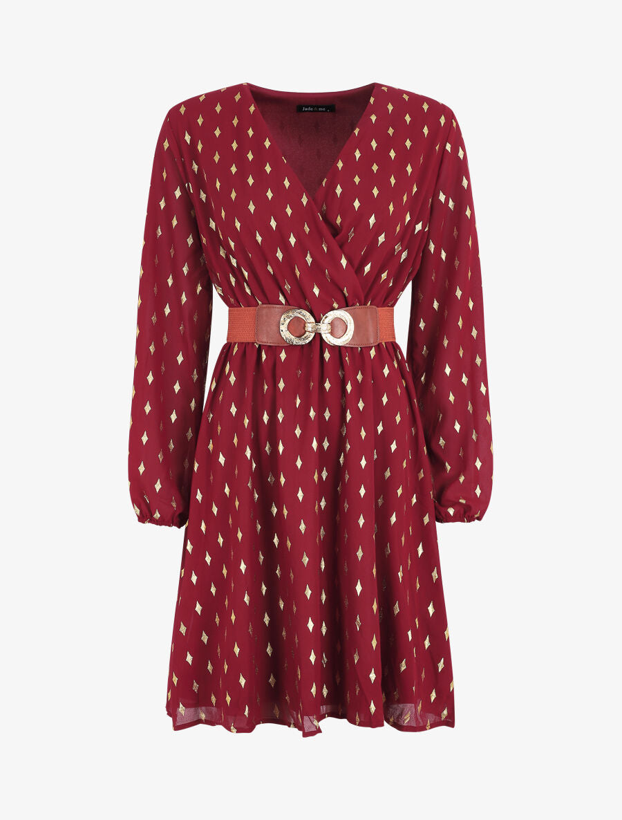 Robe courte imprimé graphique irisé - Bordeaux - 4