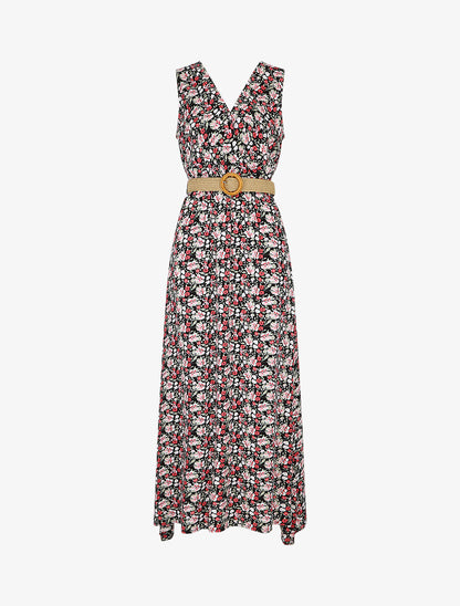 Robe longue à imprimé petites fleurs - Noir - 5