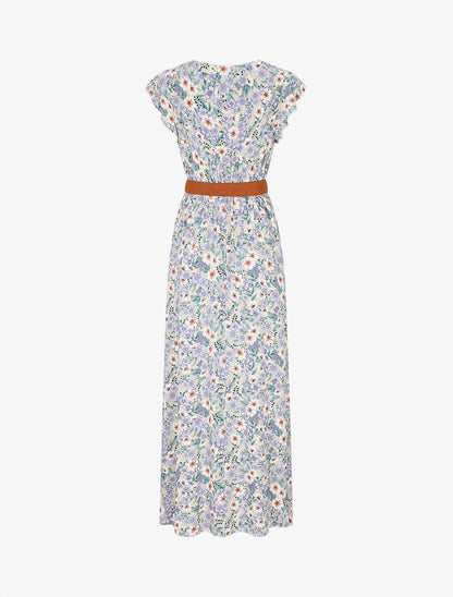 Robe longue imprimé fleuri à manches volantées - Beige - 2