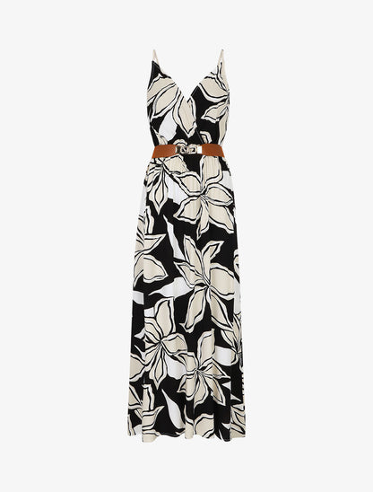 Robe longue à imprimé grandes fleurs - Noir - 1