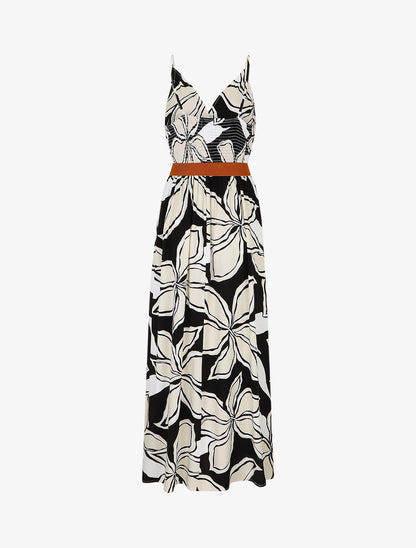 Robe longue à imprimé grandes fleurs - Noir - 2