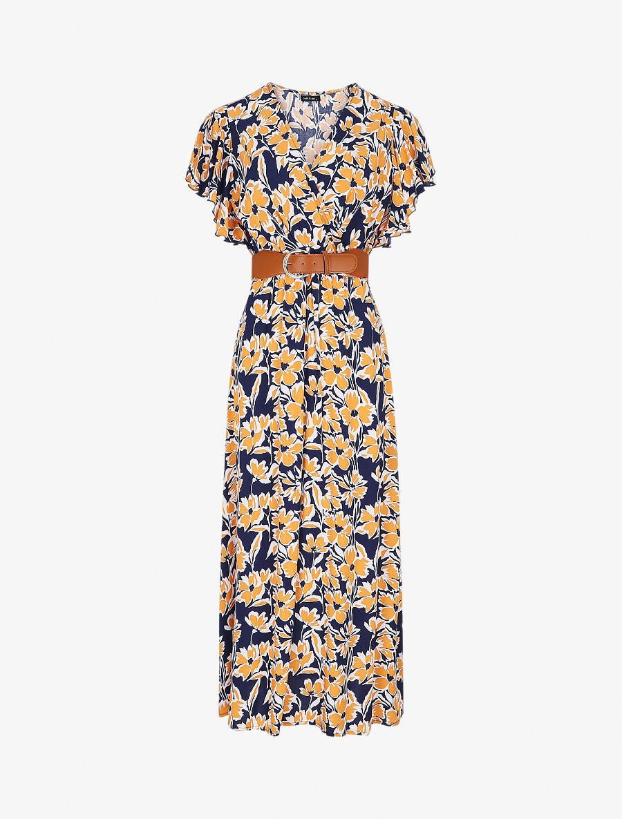 Robe longue empire à manches volantées - Marine - 1