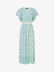 Robe longue élastiquée imprimé floral - Vert - 1
