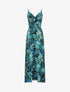 Robe longue imprimé feuillage et col à nouer - Noir - 5
