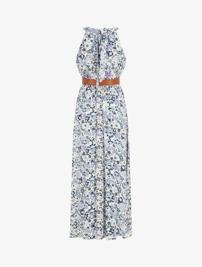 Robe longue empire à taille élastiquée - Bleu - 2