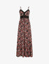 Robe longue à col dentelle et imprimé multi-fleurs - Noir - 1