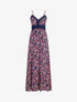 Robe longue à col dentelle et imprimé multi-fleurs - Marine - 1